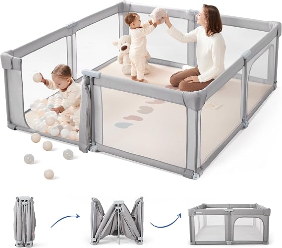 Sweeby Baby Playpen, 180x150cm Foldable Play Yard, Extra-Large Baby Fence for Indoor & Outdoor Use, Safe Playpen for Babies and Toddlers
