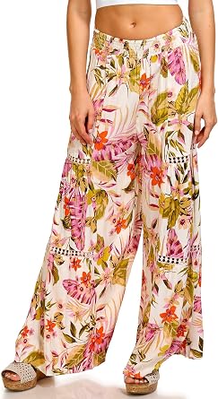 Angie Women's Angie Women's Wide Leg Pants with Lace Inserts