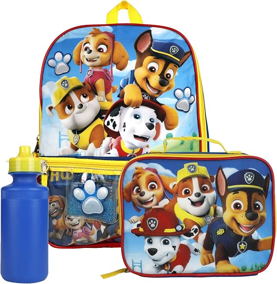 Paw Patrol 4 Piece Kids Backpack Set | 16" Large Paw Patrol Bookbag, Insulated Lunch Bag, Water Bottle, More - Paw Patrol School Supplies