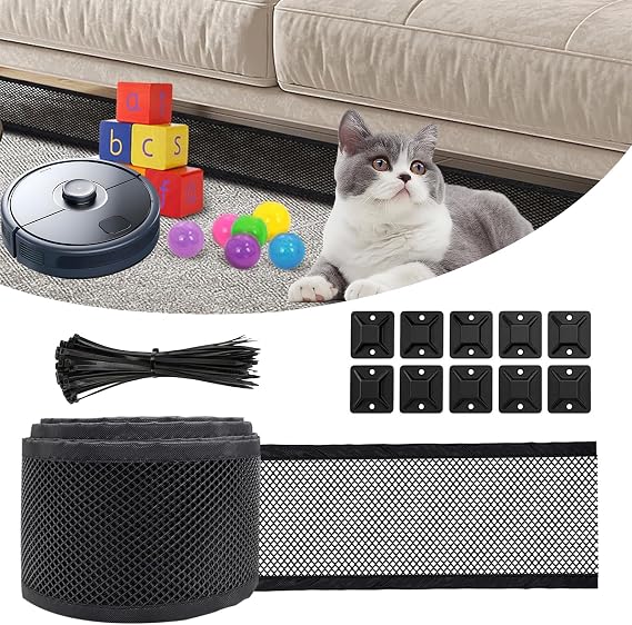 4 Inch Under Sofa Blocker for Pets, 33 Ft Long Cuttable Pet & Toy Barrier, Adjustable Gap Bumper, Mesh Roll Toy Blocker to Stop Pets, Toys & Objects from Sliding Under Couch & Furniture
