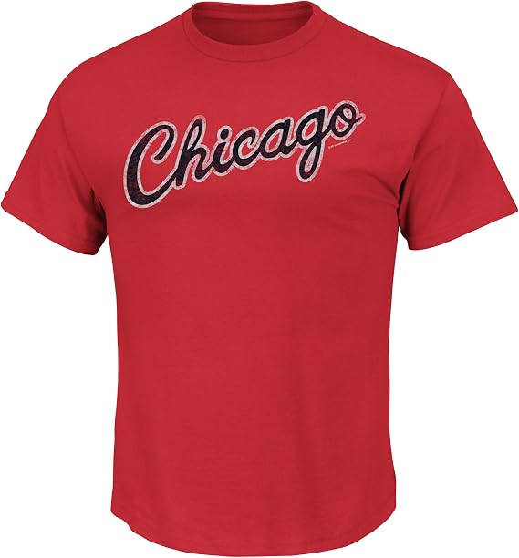 NBA Chicago Bulls 1970-83 Men's Weathered Post Up Short Sleeve Basic Crew Neck T-Shirt, Red, X-Large