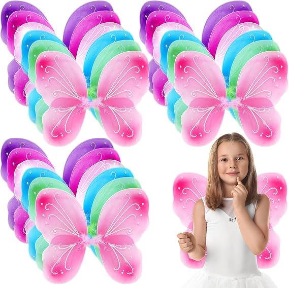 Xtinmee 24 Pcs Fairy Wings for Girls Bulk, Butterfly Costume 20x21 Inch