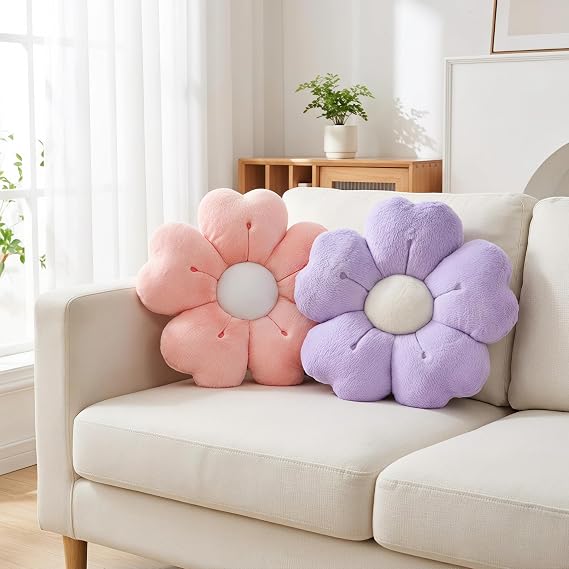 Copbopwn 2Pcs Flower Pillow Cute Pillows 35cm Flower Cushion Floor Pillow Preppy Daisy Cushion Daisy Pillow,Floor Cushions Aesthetic Pillows Cute Cushions Home Bedroom Decor (purple+pink)