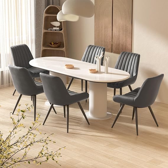 Hawthyhome Dining Chairs Set of 6 Dark Grey | Upholstered Chair,10cm Thick Seat Cushion,Fabric Dining Chair with Backrest,Modern Armchairs with Metal Legs,Dining room