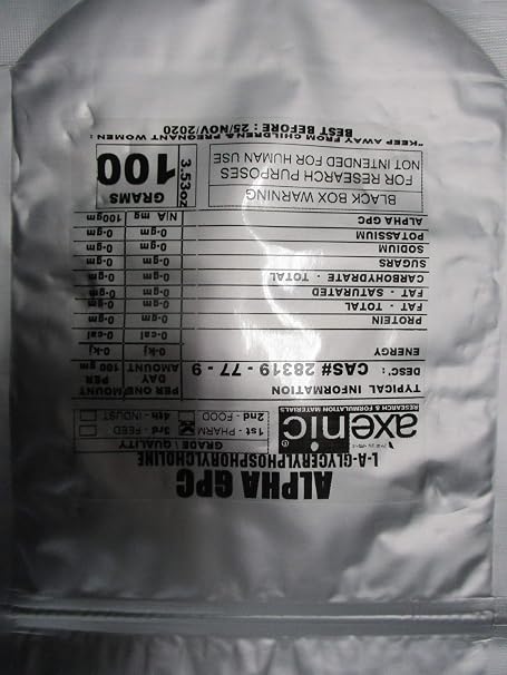 100 Grams L-a-Glycerylphosphorylcholine 100% (GPC),anhydrous Alpha GPC