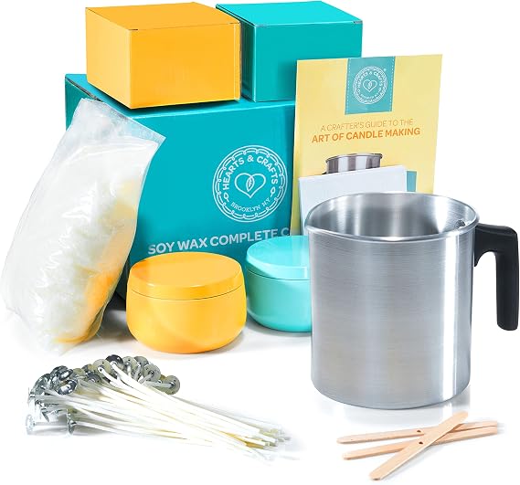 Hearts & Crafts DIY Complete Soy Wax Candle Making Kit - 1lb Soy Candle Wax and All Candle Making Supplies Included and Candle Jars - Complete DIY Candle Making Kit for Adults, Kids, Beginners