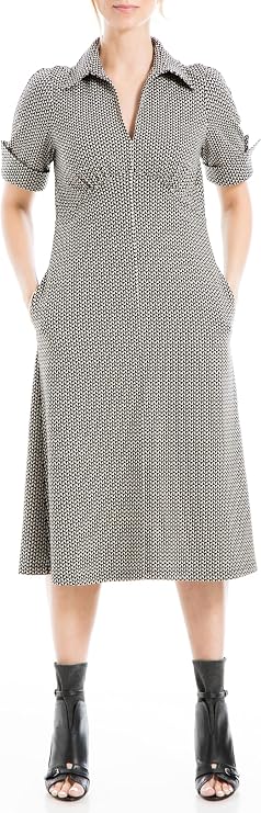 Max Studio Women's Double Knit Short Sleeve Collared Maxi Dress