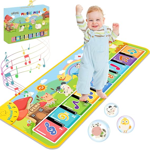 Lobyoh Music Mat with 8 Animals Baby Toy Music Piano Mat Dance Mat Keyboard Children Party Bag Children's Birthday Gifts for Boys Girls 3 4 5 Years