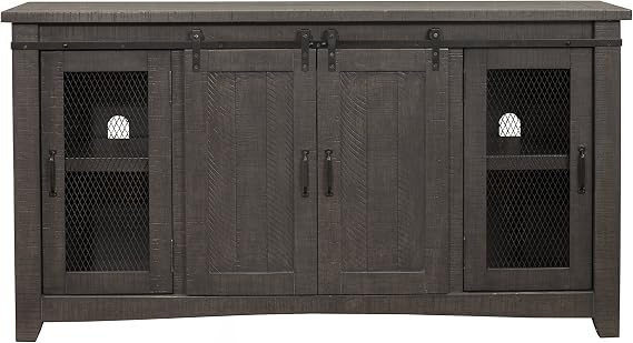 Martin Svensson Home 65" Solid Pine Wood Entertainment Center with Storage. Rustic TV Stand for TVs up to 70." Sliding Doors, Adjustable Shelves & Cable Management Gray Finish