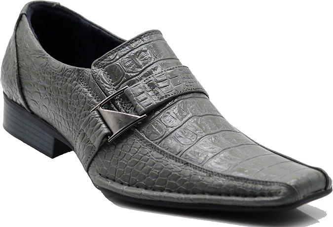 Enzo Romeo Santcro Men's Dress Crocodile Print Loafers Elastic Slip on with Buckle Fashion Shoes Runs Half Size Big
