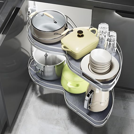 Blind Corner Cabinet Pull Out Organizer, 2-Tier Shelf, Adjustable Height | Fits 14" Cabinet Openings, Right Swing for Left Hinges, Adjustable Height Design, Blind Corner Cabinet for Kitchen Storage