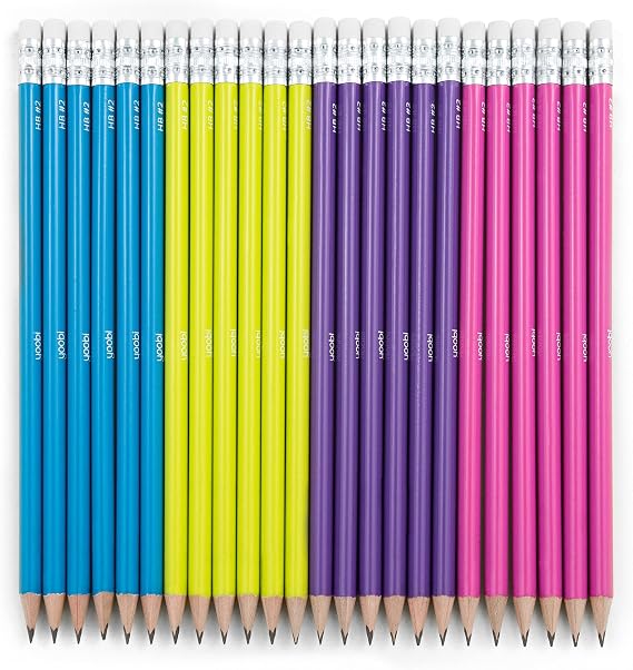 Yoobi No. 2 Pencils, Pre-sharpened in Bright Colors, Pink, Purple, Blue and Yellow, Fun School Supplies for Kids, Teens and Adults, 24 Pack