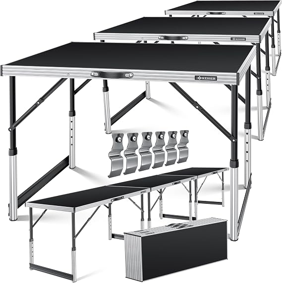 KESSER 3-Piece Professional Multifunctional Table, 100 x 60 cm, 30 kg Load Per Piece with Extension, Folding, Flea Market and Additional Function