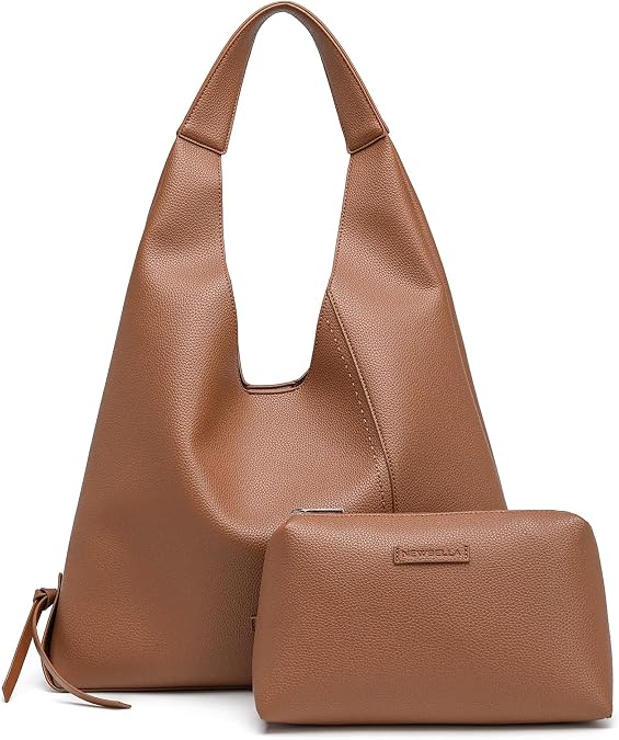 NEWBELLA Women's Vegan Leather Shoulder Bag - Spacious Tote Purse with Wallet, Minimalist Hobo Bag for Commute & Daily Use