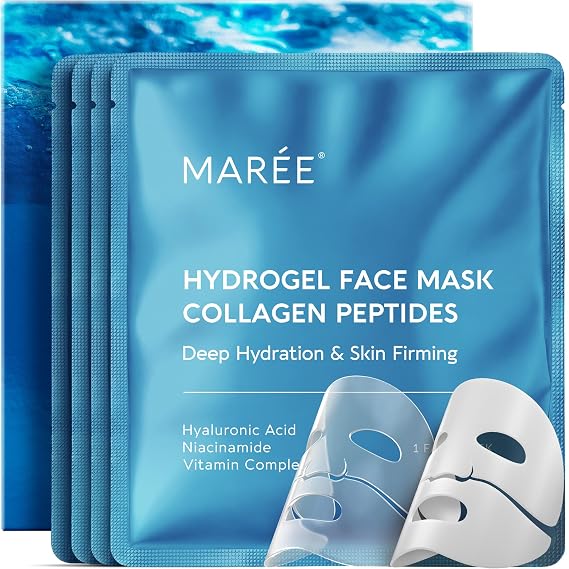 MAREE Hydrogel Collagen Facial Mask with Hyaluronic Acid - Face Mask 4 Ct
