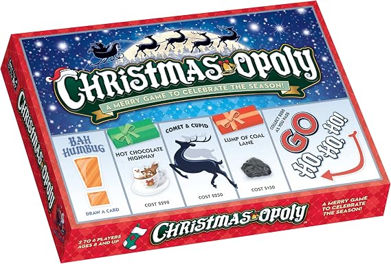 Late for the Sky Christmas-Opoly Board Game - Family Holiday Party Game for 2-6 Players, Ages 8+, Festive Collect-and-Trade Play, Classic or 60-Minute Rules