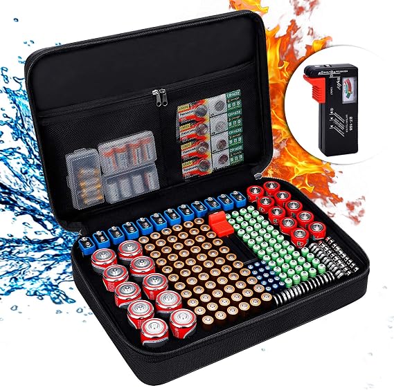 ENGPOW Battery Organizer Storage Box w/Tester,Protects Up to 220 Batteries