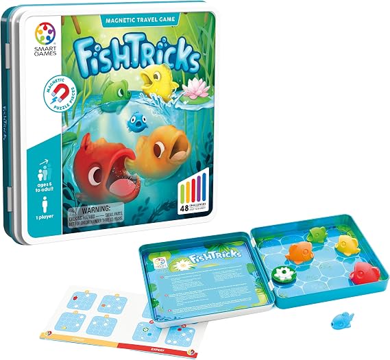 SmartGames FishTricks Metal Box Travel Game with 48 Challenges for Ages 5 - Adult