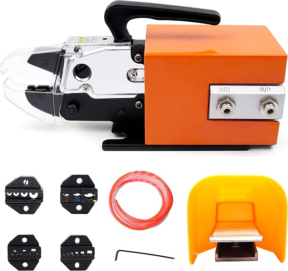 Pneumatic Crimping Tool Am-10,Air Powered Wire Terminal Pneumatic Crimper Plier Machine Crimping Up to 16mm2 with 4 Optional Die Sets for Various Kinds of Terminals