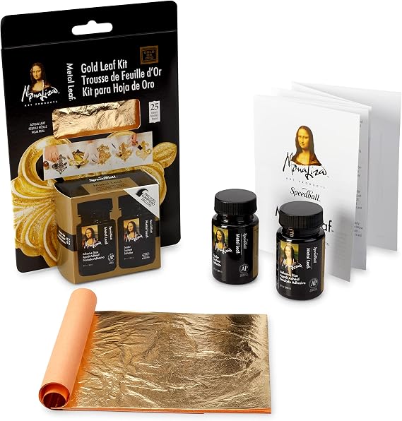 Speedball Mona Lisa Composition Gold Leaf Kit, Includes 25-Sheets, Adhesive and Sealer for Metal Gilding Crafts