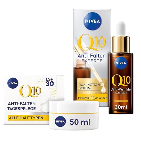 Nivea Q10 Anti-Wrinkle Face Care Set with Day Cream with Q10 and Creatine and Firming Serum with Anti-Glycation Technology Face Care Reduces and Prevents Wrinkles Anti-Wrinkle Skin Care Set