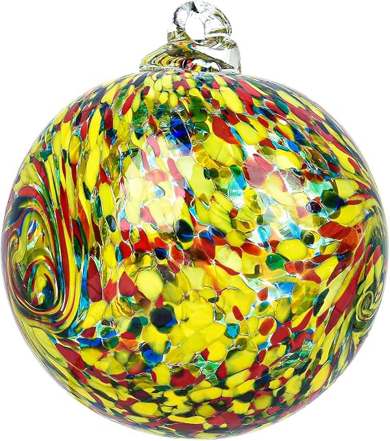 5 Inch Hand-Blown Glass Ornament, Hanging Ball Yellow for Garden