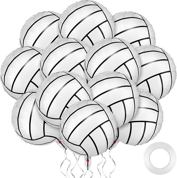 durony 12 Pieces 18 inches Volleyball Balloons Volleyball Themed Party Decorations Foil Mylar Volleyball Balloons For Birthday Party Supplies