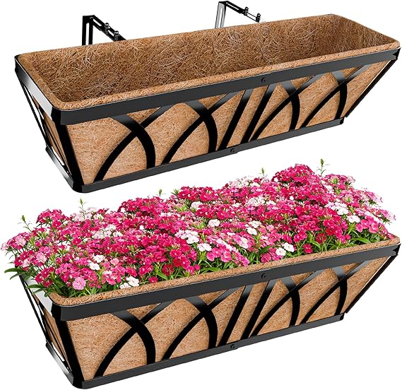Halatool 24 Inch Railing Planter Box, 2 Pack Heavy Duty Window Box Planters