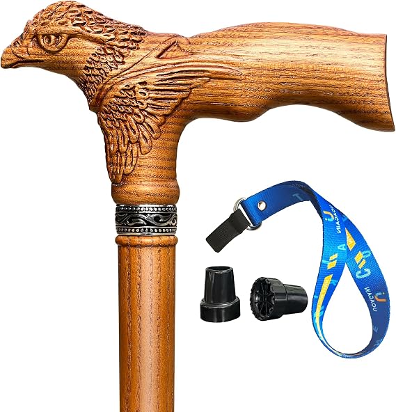 Hand Carved Walking Stick Wooden Eagle Carving Ergonomic Elegant Walking Stick Men Women Wood Load Capacity up to 181 kg Sturdy Walking Sticks for Seniors for Daily Use