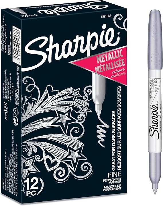 Sharpie Metallic Permanent Markers, Fine Point, Silver Ink, 12 Count | Perfect for Dark Surfaces