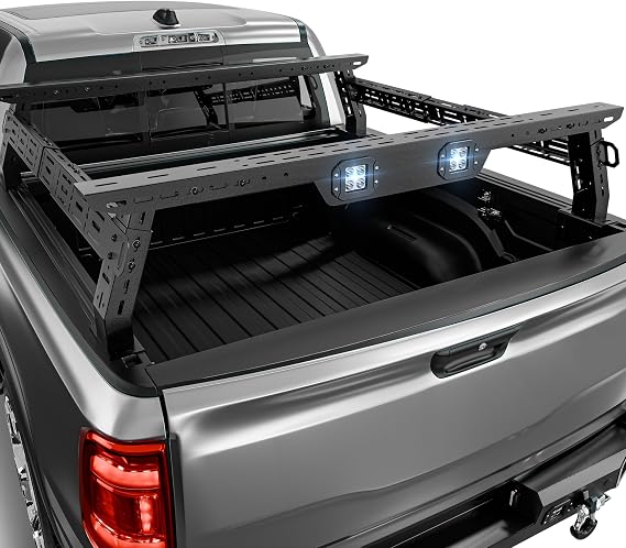 for F150 F250 F350 & Ranger Overland 11.2-13.2" High Truck Bed Racks with 2 Led Light Compatible with 2004-2025 Ford F-150 F-250 F-350 & Ranger, Ladder Rack for Bed Rail