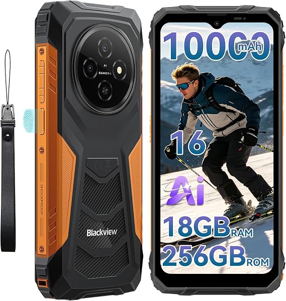 Blackview Rugged Smart Phone (10000mAh)-Android 15, 18GB+256GB/2TB, 6.56" 90Hz, Sim-free Unlocked Mobile Phones, IP69K/NFC/OTG/GPS/4G Dual SIM/3 Card Slots/Glove Mode, AI Rugged Phone, Orange
