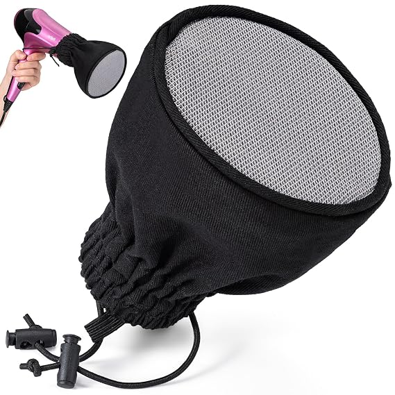 Noverlife Hair Dryer Diffuser, Universal Difuser Cap for Hair Dryer Attachment Double-Layer Nylon Hair Dryer Sock Cover for Curly Hair, Foldable Travel Diffuser Sock with Elastic Band for Hair Dryer