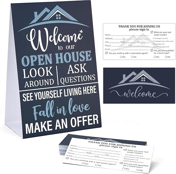 136 Pcs Open House Signs Kit with Registry Form Tent Cards