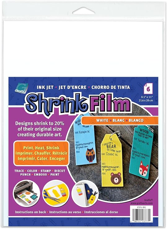 Grafix Inkjet Printable Shrink Film, White Opaque, 8.5 x 11 in, Pack of 6