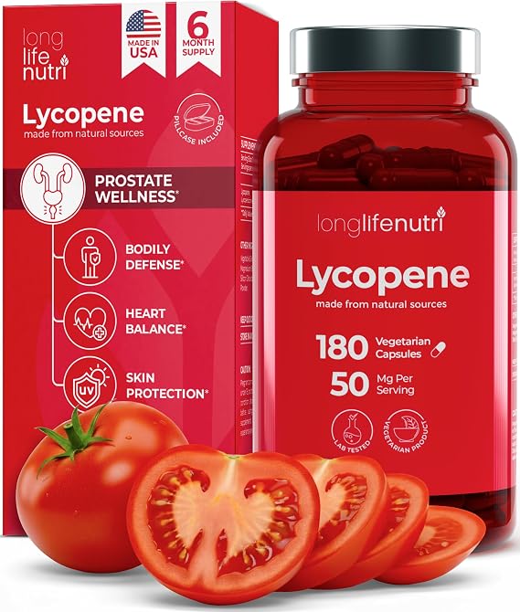 LongLifeNutri Lycopene 50mg, Natural Tomato Extract, 180 Veg Capsules