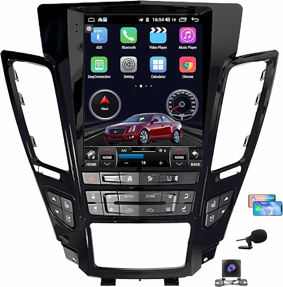 9.7" 8-Core Android 14 Car Radio Stereo for Cadillac CTS 2007-2012(Black) | Built-in Carplay/Android Auto with GPS Navigation DSP Bluetooth GPS WiFi +Backup Camera, High performance, Easy to install