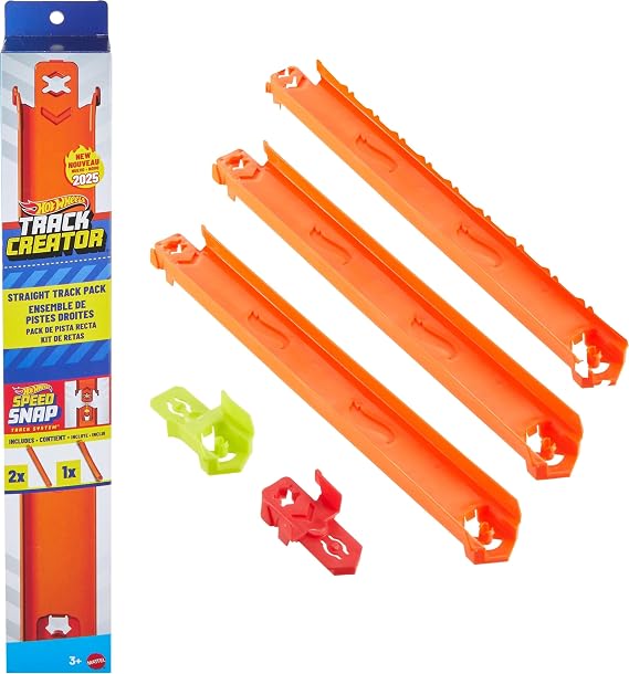 Hot Wheels Track Builder Pack 30 cm Easy Interlocking Flat Track Set 2 Cast and 1 Flexible 30 cm Track Parts and 2 Adapters JDW41