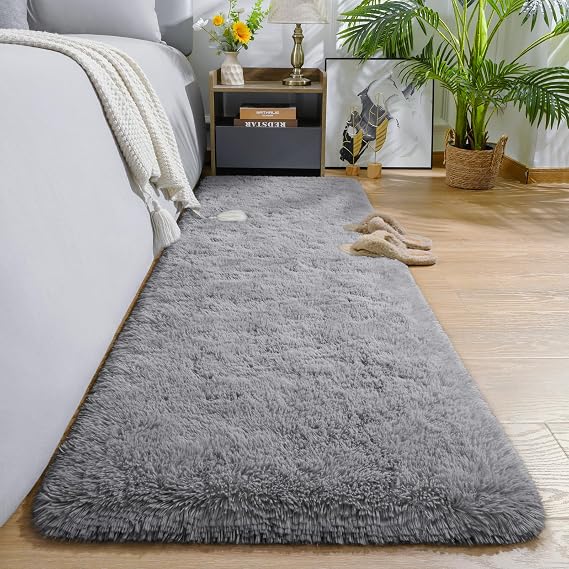 AROGAN Shag 2x6 Runner Rug for Bedroom Hallways Fluffy Throw Rugs, Grey