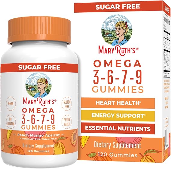 MaryRuth's Vegan Omega 3 6 7 9 Gummies, No Fish Taste, Up to 4 Month Supply