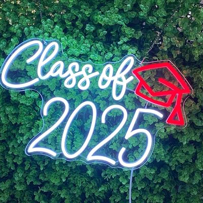 Class Of 2025 Neon Sign LED Light Congrats Grad Light up Sign Neon Sign Class of 2025 decorations Neon Graduation Signs Congratulations Light Up Sign For Backdrop for tables Red and White - 16.5x10.6