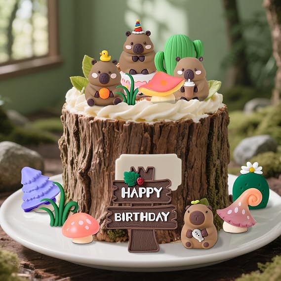 13 PCS Capy Cake Toppers Capy Birthday Party Supplies Woodland Animals Cake Decoration Woodland Baby Shower Decorations