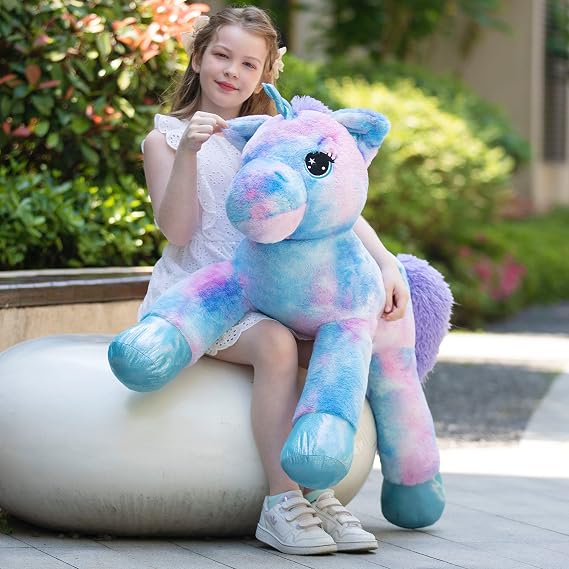 MorisMos Giant Unicorn Cuddly Toy XXL 110 cm Lilac Large Unicorn Plush Toy Stuffed Toy Girl's Birthday Christmas Gift