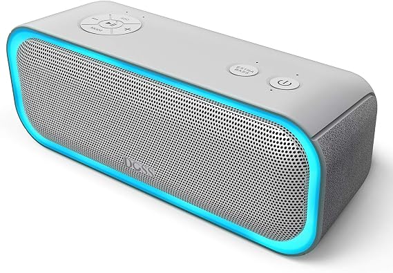 DOSS SoundBox Pro Bluetooth Speaker with 20W Stereo Sound, Active Extra Bass, 20H Playtime, IPX6 Waterproof, TWS Pairing, Multi-Colors Lights, Portable for Hiking, Camping, Beach, Outdoor, Party-Grey