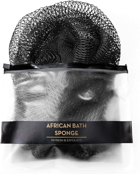 African Net Sponge Authentic,35 inches African Exfoliating Net Sponge,African Wash Cloth for Women and Men,Deep Cleansing,Soft Skin, Suitable for Daily Shower/Bath, Durable & Reusable - Black