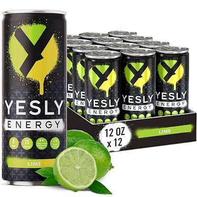 Yesly Energy Drink, Lime, Naturally Flavored Sparkling Energy Drink With Electrolytes, Magnesium, Potassium, Vitamin C, B6 & B12, Natural Caffeine From Green Tea, Zero Sugar, 12 Fl Oz Cans, 12 Pack