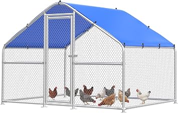 Sino Luban Large Metal Chicken Coop Run for 10 Chickens/Ducks, Chicken Runs for Yard with Waterproof Cover, Chicken Enclosure Chicken Pen Outdoor, Walk-in Poultry Cage (Upgrade wall Support Brace)