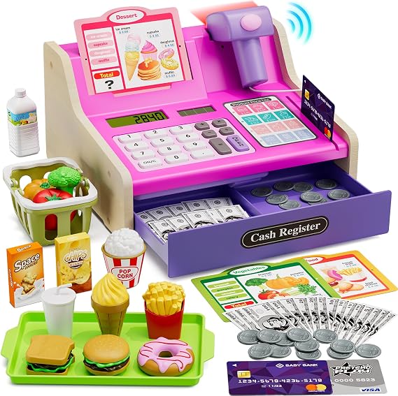 Hyes Children's Cash Register Wooden Cashier Toy