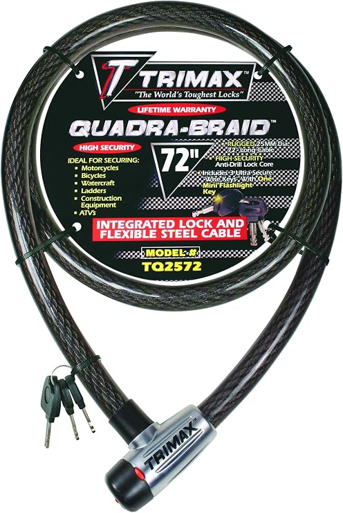 Trimax Trimaflex Integrated Keyed Cable Lock 6' L X 25Mm TQ2572, Card Packaging, Black