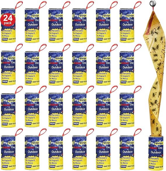 24 Pcs Fly Trap Strips Indoor Outdoor, Fruit Fly Paper Tape Sticky with Pin